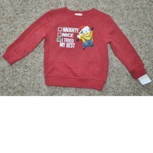 Boys Minions Christmas Sweatshirt 3T Red Naughty Nice Despicable Me Long Sleeve